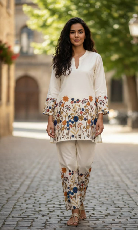 Ivory Women's Floral Print Co-Ord Set