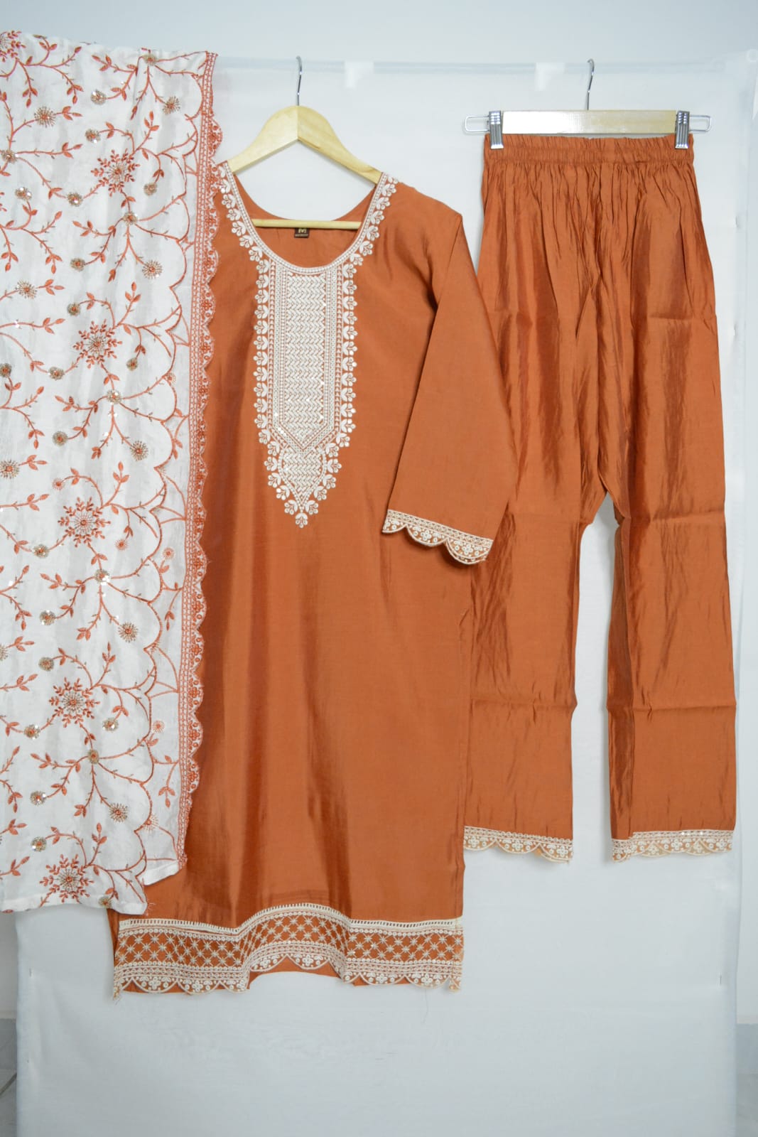 Rust Radiance Roman Silk Suit Set