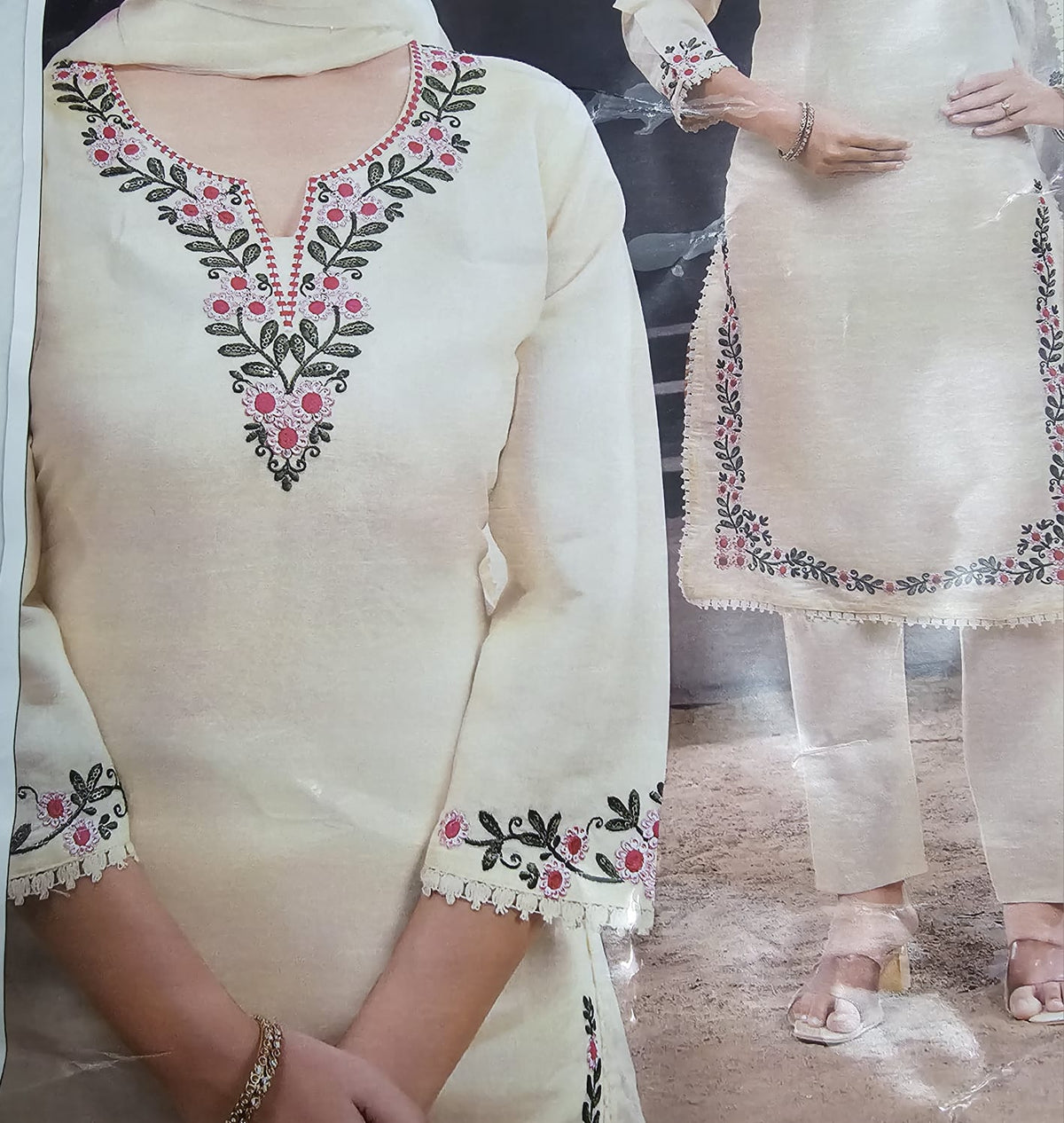 Ivory Petal Roman Silk Suit Set