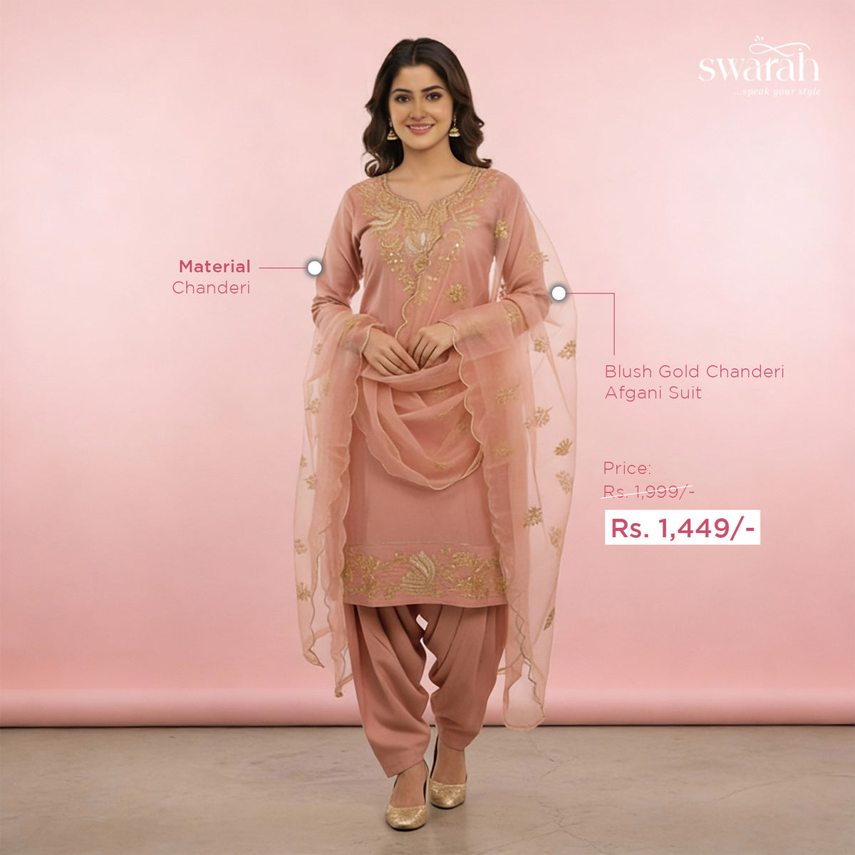 Blush Gold Chanderi Afghani Suit Set