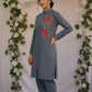 Steel Blue and Crimson Rose Embroidered Co-ord Set