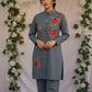 Steel Blue and Crimson Rose Embroidered Co-ord Set