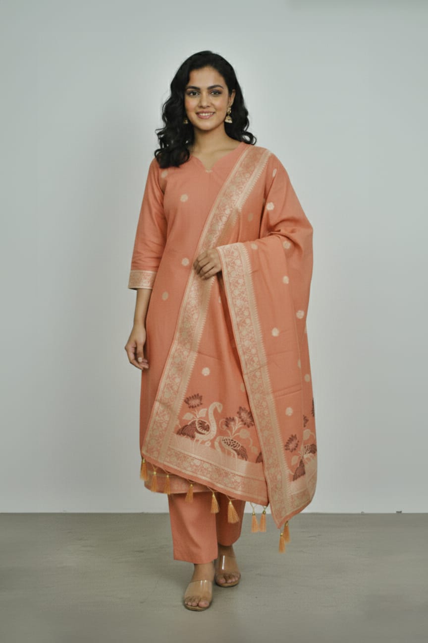 Terracotta Grace Jamdani Cotton Suit Set