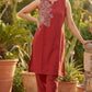 Women's Khadi Cotton Sleeveless Kurta and Pant Set with White Embroidered Yoke