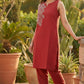 Women's Khadi Cotton Sleeveless Kurta and Pant Set with White Embroidered Yoke