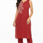 Women's Khadi Cotton Sleeveless Kurta and Pant Set with White Embroidered Yoke