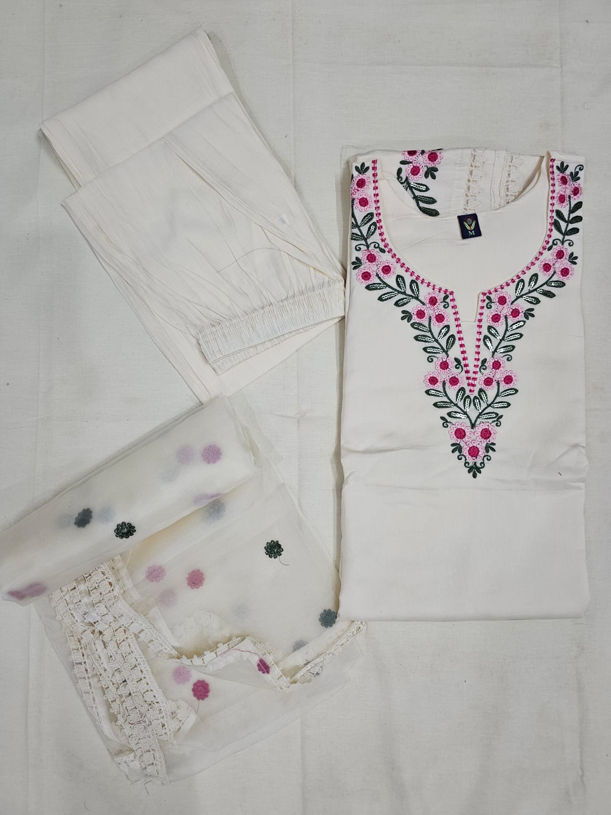 Ivory Petal Roman Silk Suit Set