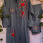 Steel Blue and Crimson Rose Embroidered Co-ord Set