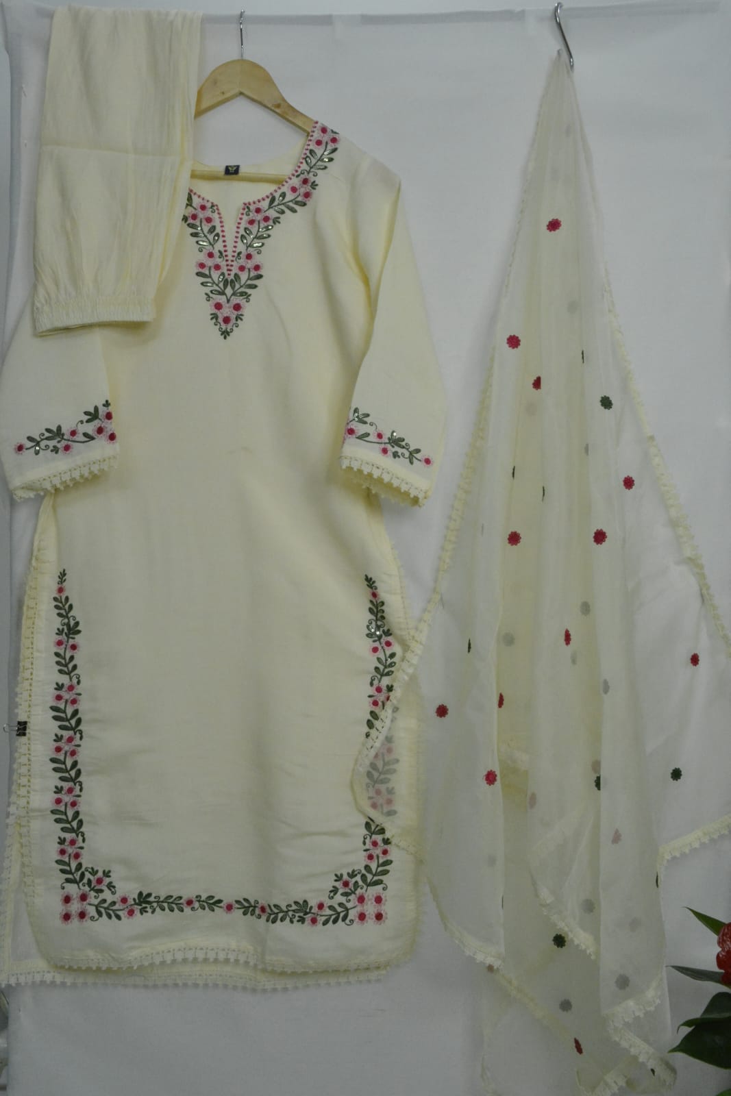 Ivory Petal Roman Silk Suit Set