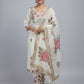 Floral Thread work  Roman silk Suit Set with Dupatta