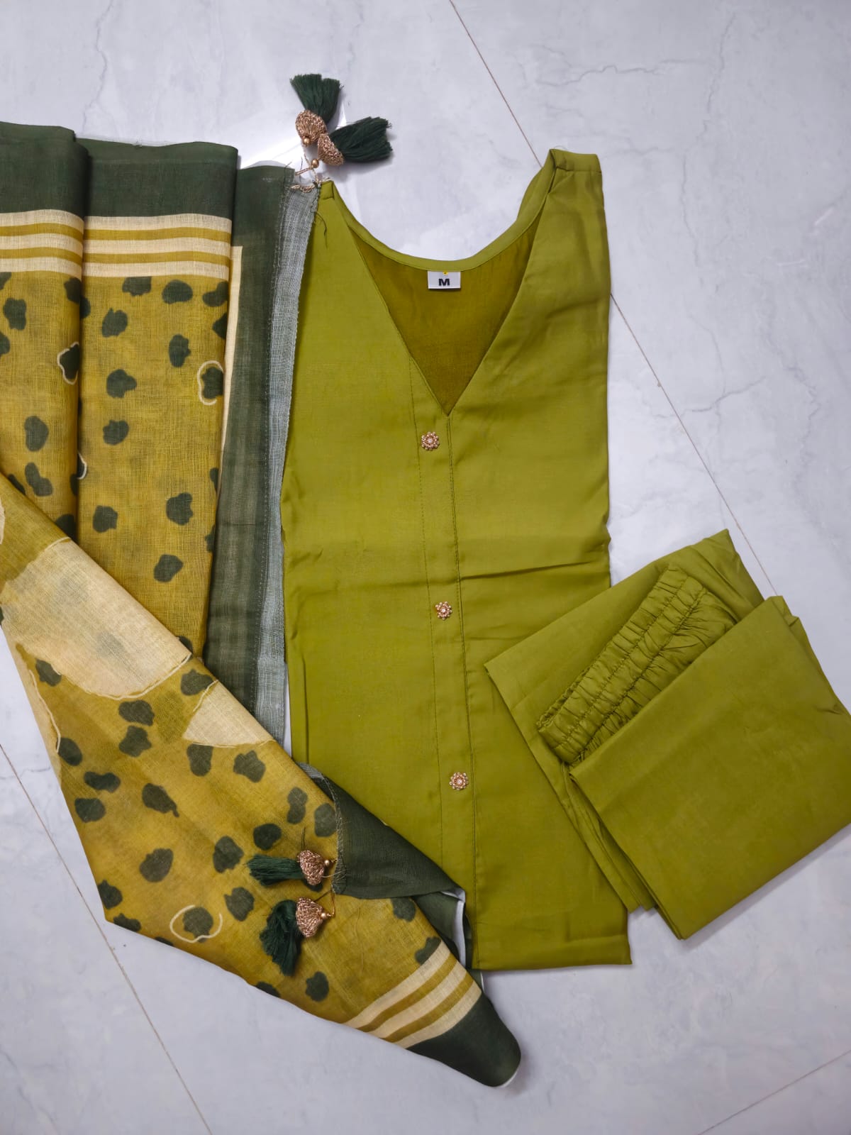 Olive Green Cotton 3 piece Set