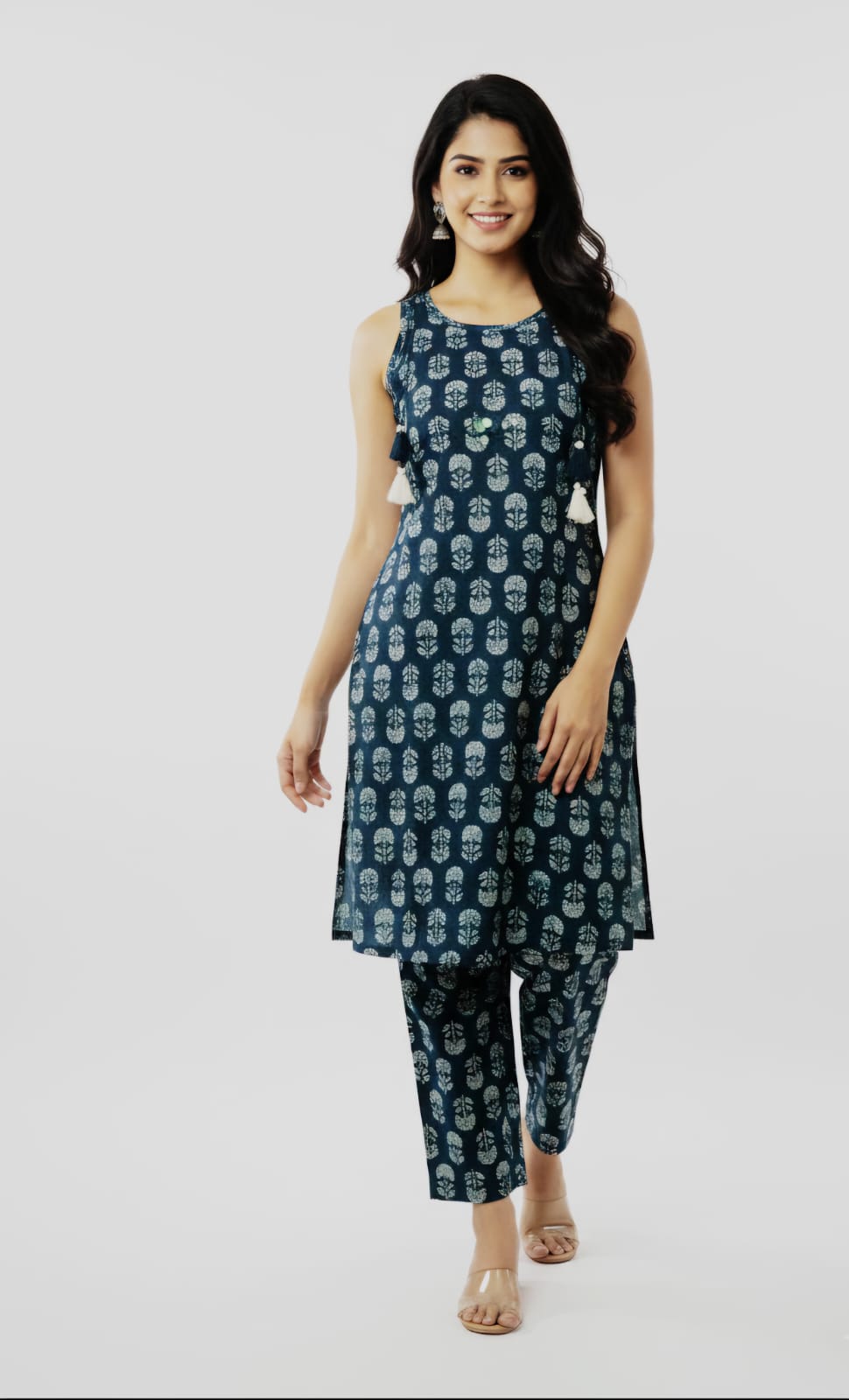 Blue Floral Coord Set with attached Sleeves