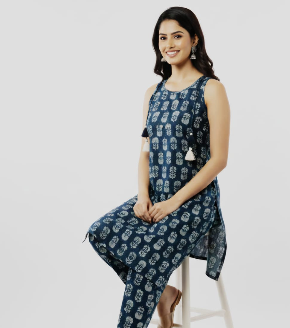 Blue Floral Coord Set with attached Sleeves