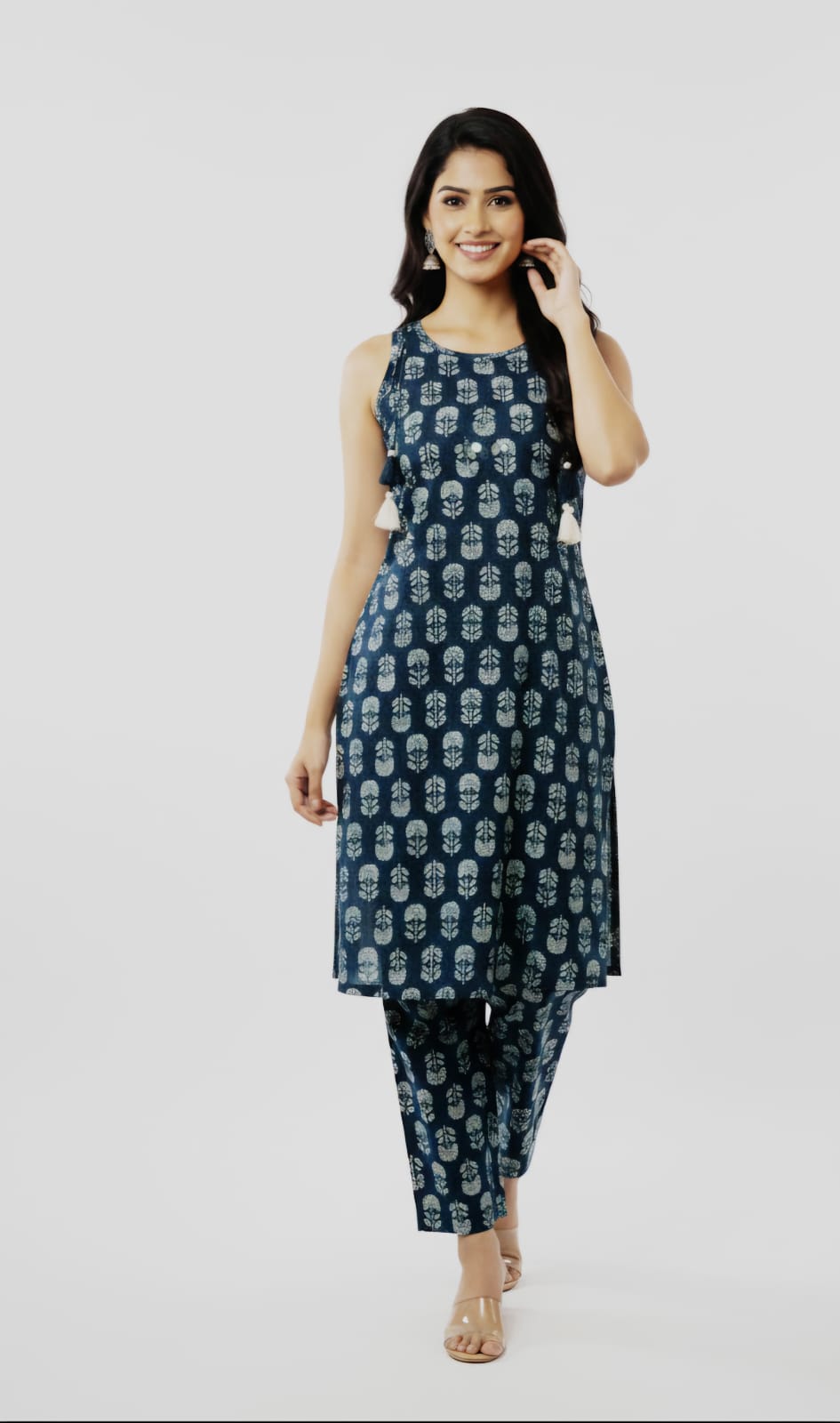 Blue Floral Coord Set with attached Sleeves